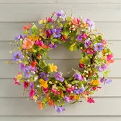 21" Floral Watercolor Wreath with Faux Pansies and Violets