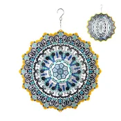 Laser Cut Mandala Hanging Wind Spinner with Bead Details, 12 Inch
