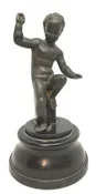 17th-18th Century Italian Boy Bronze Statue On a 19th c, hand carved Wooden Base