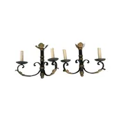 Pair French Sconces Original Black and Gold Gilt Paint