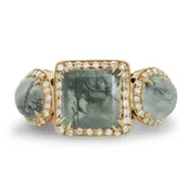 Astarte Ring - Yellow Gold, Moss Agate & White Diamonds