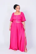 Beetroot Purple Puff Sleeve Gladys Crop Top and Pants