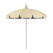 Antique Beige 8.5' Classic Pagoda Series Sunbrella Fabric Patio Umbrella with White Aluminum Pole and Push Lift