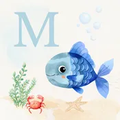 Tropical Fish Coastal Alphabet Printable Art - Blue