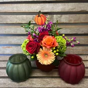 Glass Autumn  pumpkin arrangement ( limited quantities)