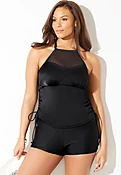 Adjustable Mesh High Neck Tankini Set with Boy Short