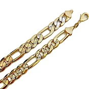 10mm 3 tones rose, silver and rose figaro brush curb lobster 18kts gold plated chain