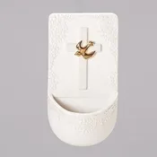 7"  Holy Water Font - White with Gold Color Dove