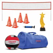 Machrus Champ Celebrations All-In-One Volleyball Set | Kids Sports Duffle Bag, Volleyball Net, Field Markers, Volleyball, Air Pump and Winner Team Trophy | For Home School, Groups & Birthdays - 12 Players