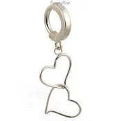 14K White Gold Belly Ring and Double Hearts Charm