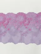 7" Muted Purple/Mimi Pink/Light Orchid 100% Nylon Single Scalloped Embroidered Floral Lace Netting Trim