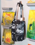 hand-painted canvas dopp kit with dots
