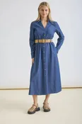 3/4 TAB SLEEVE BUTTON DOWN BELTED DENIM DRESS