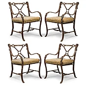 (4) Campaign style, faux leather strap aluminum lounge chairs