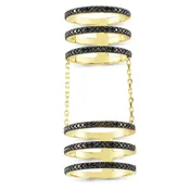 Black Dainty Six Triple Band Linked Silver Stacked Ring