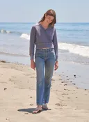 Sundry Acid Wash Johnny Collar Sweater in Vintage Navy
