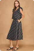Abstract Geometric Print Pleated Midi Skirt