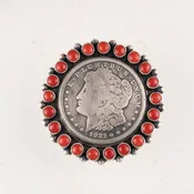 1921 Morgan Dollar & Mediterranean Coral Ring | Kathleen Livingston