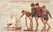 1895 Hoyts German Cologne Rubifoam Ad Boys Toy Sailboats Trade Card AA112445