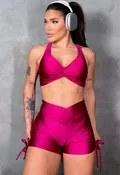 Be Fit Ruby Liquid Red V-Waist Shorts and Racer-Back Bra Top Set