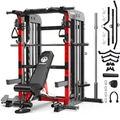 LNOW Power Cage P43002 Commercial Smith Machine Home Gym – All-in-One Total Body Workout System with Pulley, Squat Rack, Pull-Up & Deadlifts