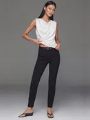 Belted Ponte Tab Button With Pockets Skinny Leg Pants