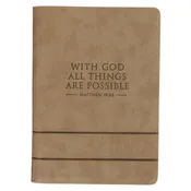 With God All Things Are Possible Tan Faux Leather Journal with Zipper Closure - Matthew 19:26