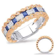 14 KT Baguette Shape Rose & White Gold Sapphire & Diamond Rin