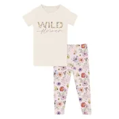 2 Piece Pajama Set (Short Sleeve) - Shrinking Violet Pressed Flowers with Graphic Top
