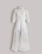 Abito camicia in organza di seta con stampa Iris