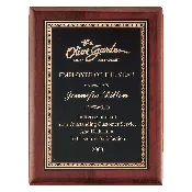 10 1/2" x 13" Airflyte Premium Rosewood Piano Finish Plaque with Gold Border Black Laserable Brass Plate