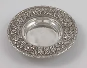 7 1/2" Antique Antique Sterling Silver Hand Chased Wine Bottle Coaster "Repousse" by JE Caldwell