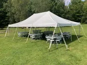 20’x30′ Pole Tent package (40-60 guests, round style seating)