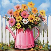 10" x 10" Bright Watering Can with Daisies Sign TTE-236