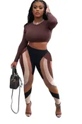 Abstract Color Block Crop Top Legging Set