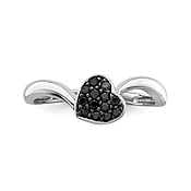 0.10 Ct Round Cut Heart Shaped Pave Set Black Diamond Ring