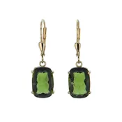 14K Gold Cushion Cut Moldovite Earrings Cosmos