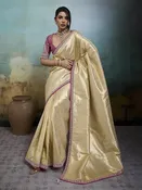 Beige Embroidered Tissue Banarasi Jacquard Saree