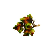 14K Gold Antique Art Nouveau Enamel & Seed Pearl Leaf Brooch