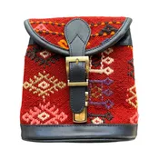 Handmade Kilim Bag with Thin Leather Cording Strap | 7 x 6 1/2 x 2"