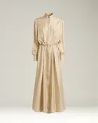 BEIGE PRINTED SILK MIDI SHIRT DRESS