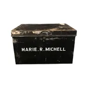 Antique British Metal Original Deed Box Marie. R. Michell