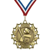 2.25" 10 Star Softball Medal – Gold, Silver & Bronze with 30 Ribbon Options