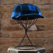 Crown Cap Wool Blend Buffalo Check Winter Ski Cap with Quilted Lining in Royal and Black