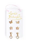 3-Pair Boutique Royal Crown Stud Earrings