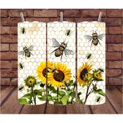 Custom Sunflower and Bee Watercolor Tumbler - 20oz Drink Cup for Her
