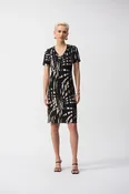 Black/Multi Silky Knit Tropical Print Shift Dress Style 251266