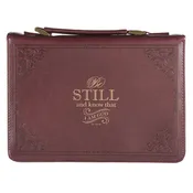 Burgundy Be Still and Know Classic Faux Leather Bible Cover - Psalm 46:10 - Large