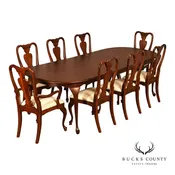 American Drew Queen Anne Style Expanding Dining Table With Eight Dining Chairs