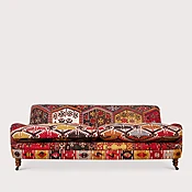 198cm Jules Sofa with Seat Cushion in Brown, Red &amp;amp; Yellow Kilim